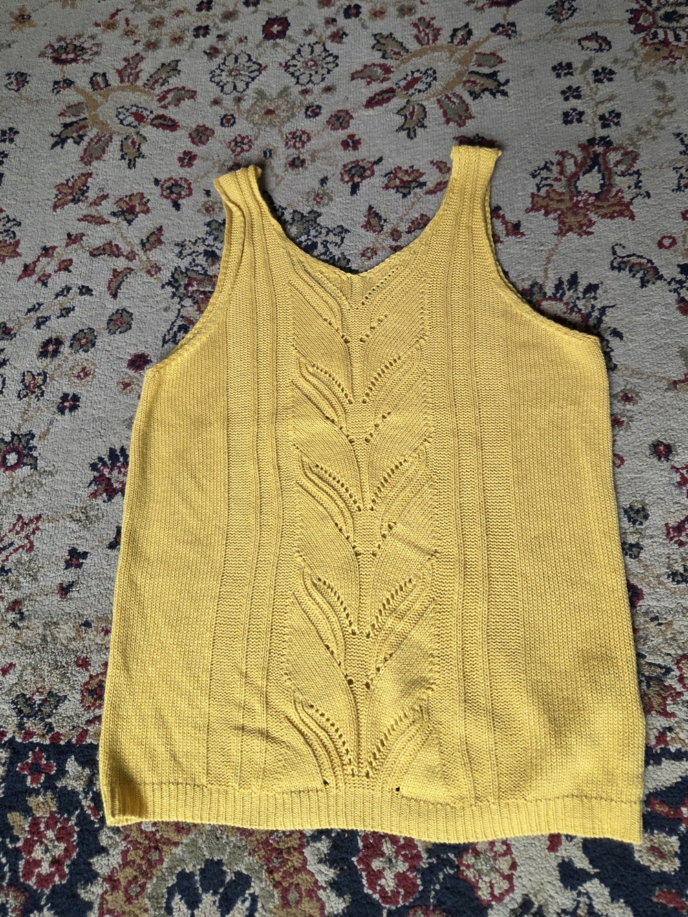 Mustard Sleeveless Knit Leaf-Panel Tank Top - Picture 2 of 8